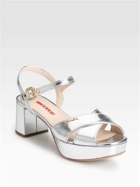 prada metallic leather crisscross platform sandals|prada high heel platform sandals.